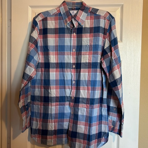 Southern Tide men’s blue plaid button down flannel shirt size medium - Picture 1 of 8